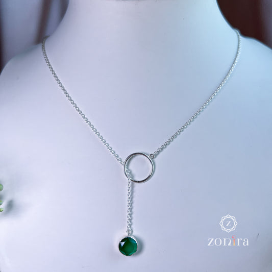 Mila Silver Open Necklace - Green Onyx