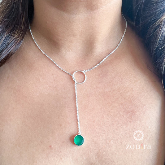 Mila Silver Open Necklace - Green Onyx