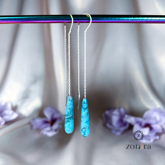 Albeli Silver Threader Danglers - Turquoise