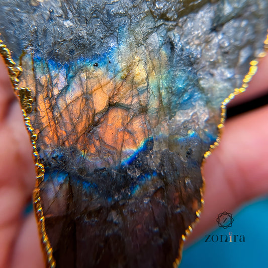 Mili Silver Pendant - Raw Labradorite Gold