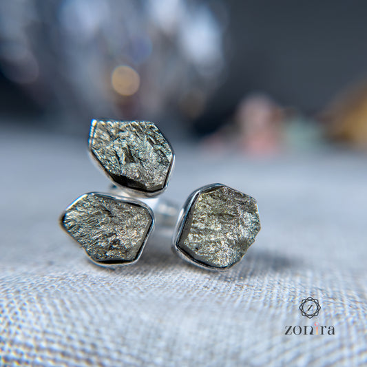 Aadya Silver Ring - Raw Pyrite
