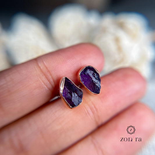 Aabis Silver Studs - Raw Amethyst Rose-Gold