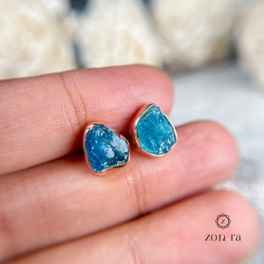Aabis Silver Studs - Raw Apatite Rose-Gold