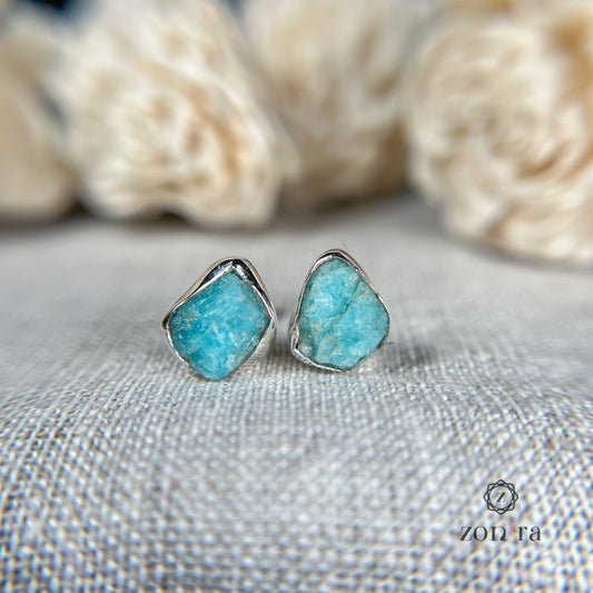 Aabis Silver Studs - Raw Amazonite