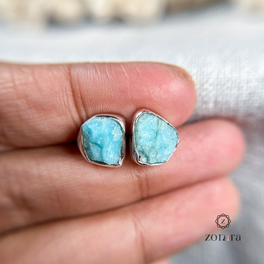 Aabis Silver Studs - Raw Amazonite