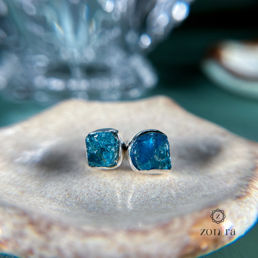 Aabis Silver Studs - Raw Neon Apatite