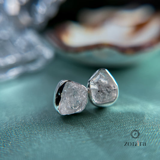 Aabis Silver Studs - Raw Herkimer Diamond