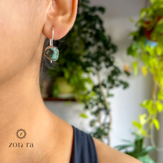 Eka Silver Earrings - Raw Emerald Mismatched