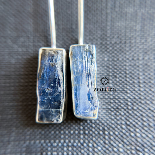 Eka Silver Earrings - Raw Blue Kyanite