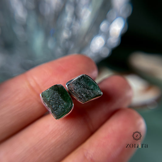 Aabis Silver Studs - Raw Emerald