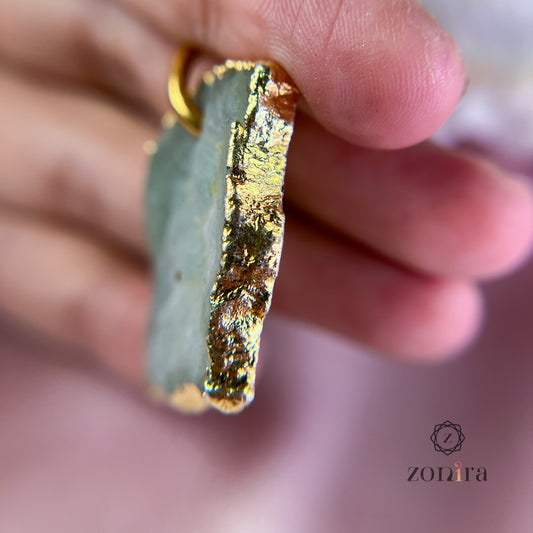Mili Silver Pendant - Raw Prehnite Gold