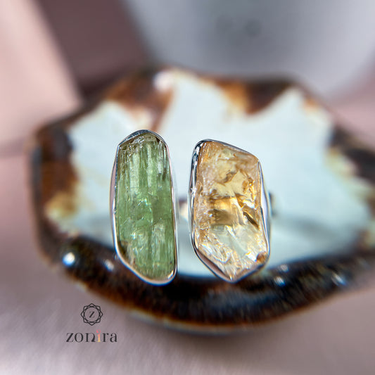 Liba Silver Ring - Raw Citrine & Green Kyanite