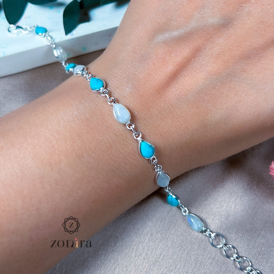 Angrai Silver Bracelet - Rainbow Moonstone & Turquoise