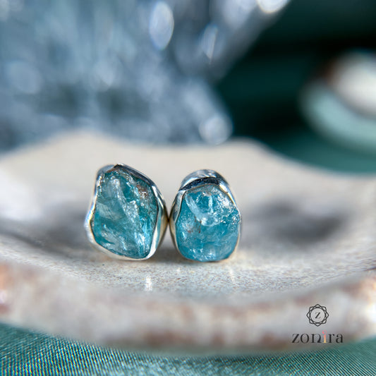 Aabis Silver Studs - Raw Sky Apatite