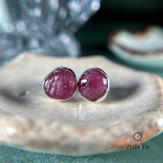 Aabis Silver Studs - Raw Ruby