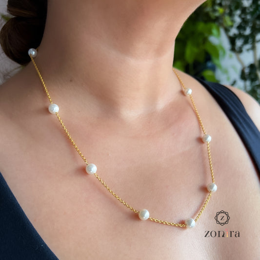 Glory Silver Necklace - Pearls Gold