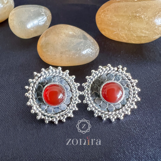 Lilah Oxidised Silver Studs - Red Onyx