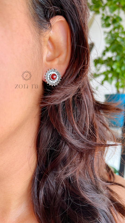 Lilah Oxidised Silver Studs - Red Onyx