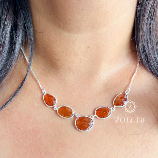 Amoli Silver Necklace - Orange Kyanite