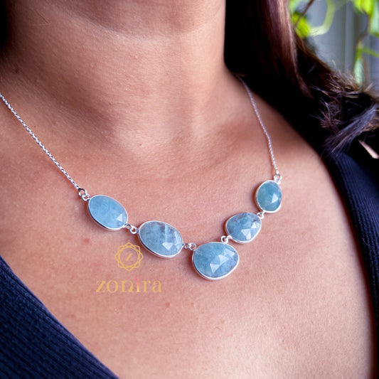 Amoli Silver Necklace - Aquamarine