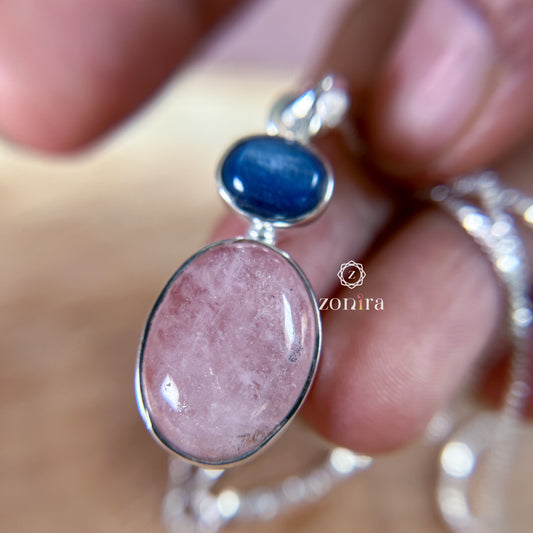 Mila Silver Necklace - Blue Kyanite & Morganite