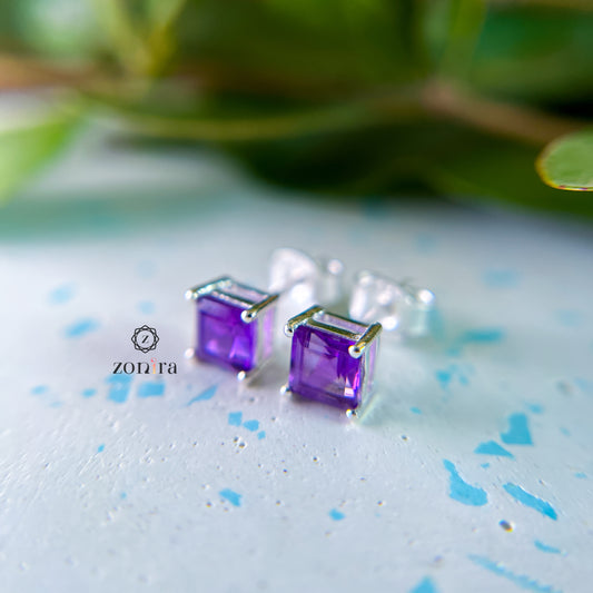 Abel Silver Studs - Amethyst Squares