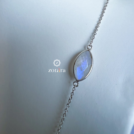 Ecstacy Silver Necklace - Aqua Chalcedony & Rainbow Moonstone
