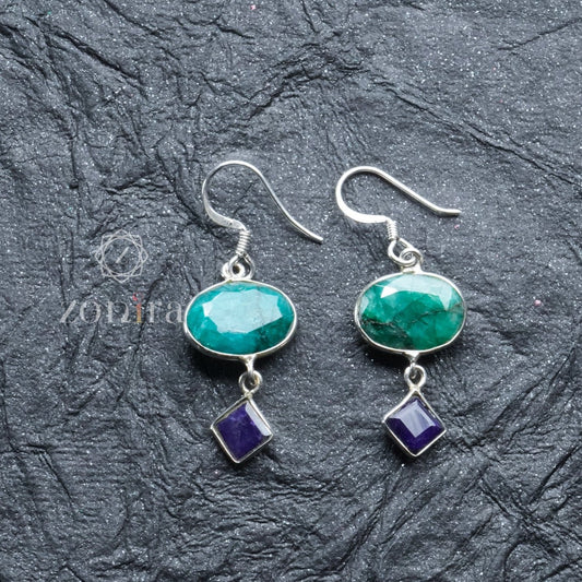 Liba Silver Danglers - Emerald & Sapphire